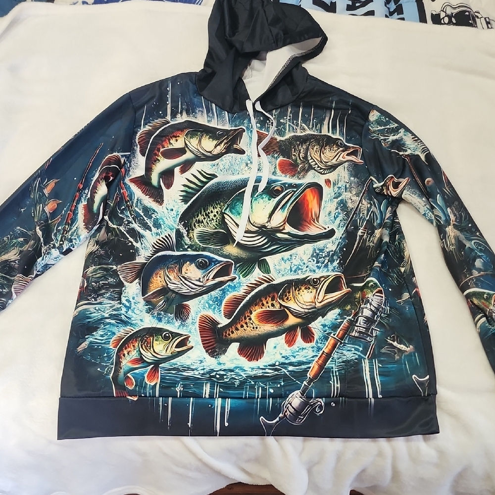 Fishing-Themed Hoodie Sz Med